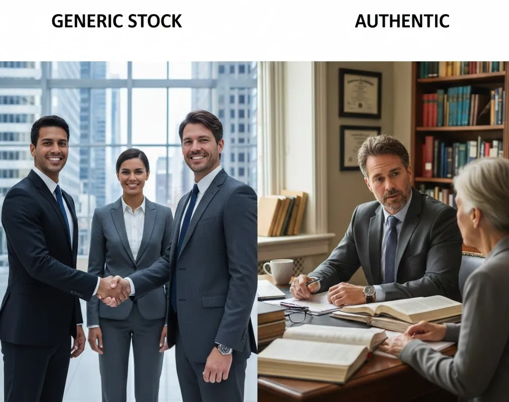 stock law firm photography compared with real attorney headshots