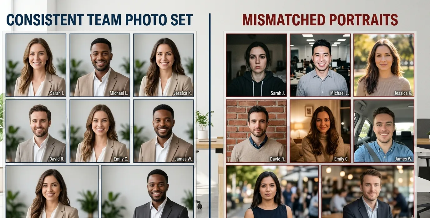 Consistent law firm team headshots with matching lighting and backgrounds