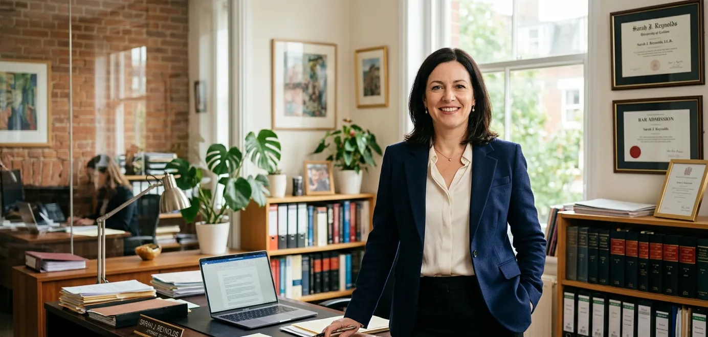 Professional attorney headshot taken on location at a Los Angeles law firm